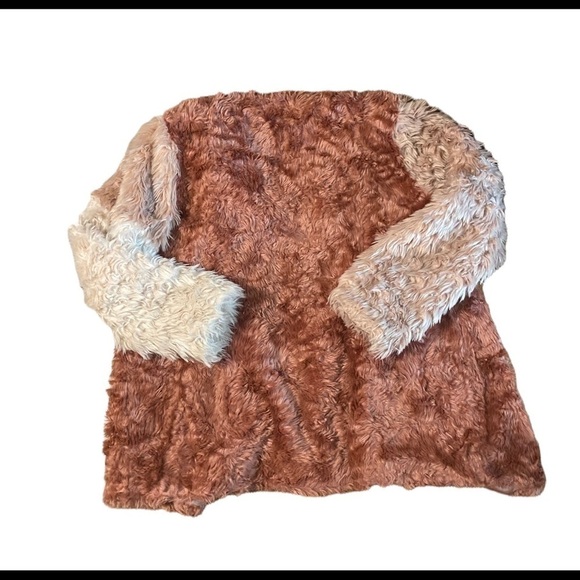 Daya By Zendaya Faux Fur Coat Womens Medium Open Front Color Block Pink White - Picture 4 of 10